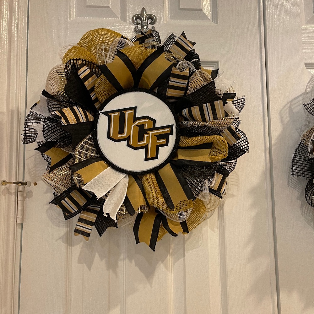 UCF Wreath  18” Very full! College wreath form welcome wreath, family wreath, Un